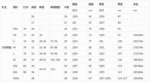 XL是多大尺码 裤子尺码对照表